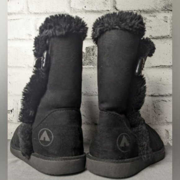 AirWalk Winter Black Hook & Loop Boots Faux Suede & Fur Lined - Picture 4 of 15